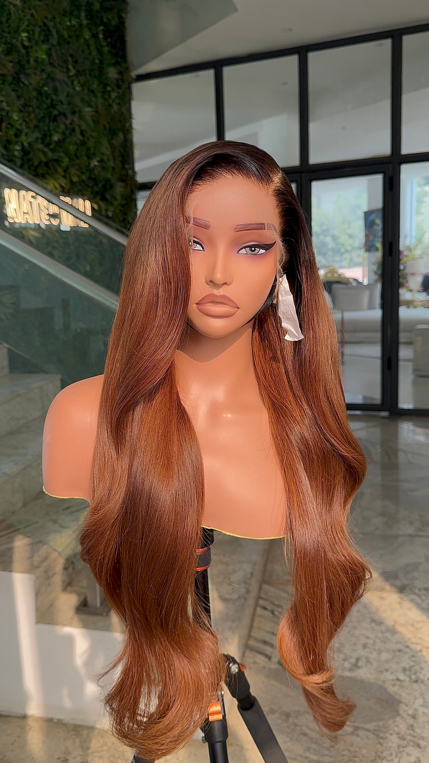 Brown wavy with dark roots