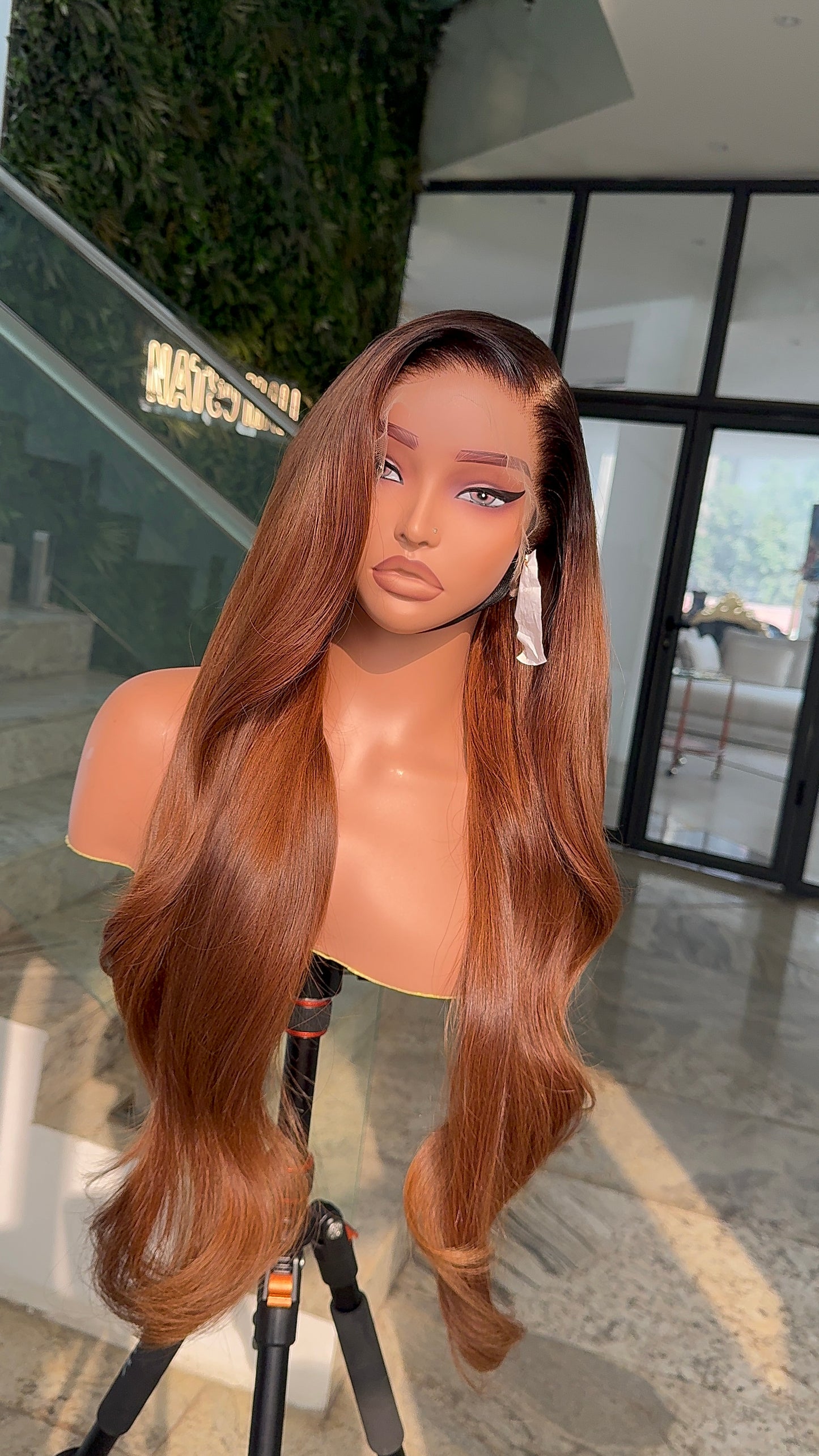 Brown wavy with dark roots