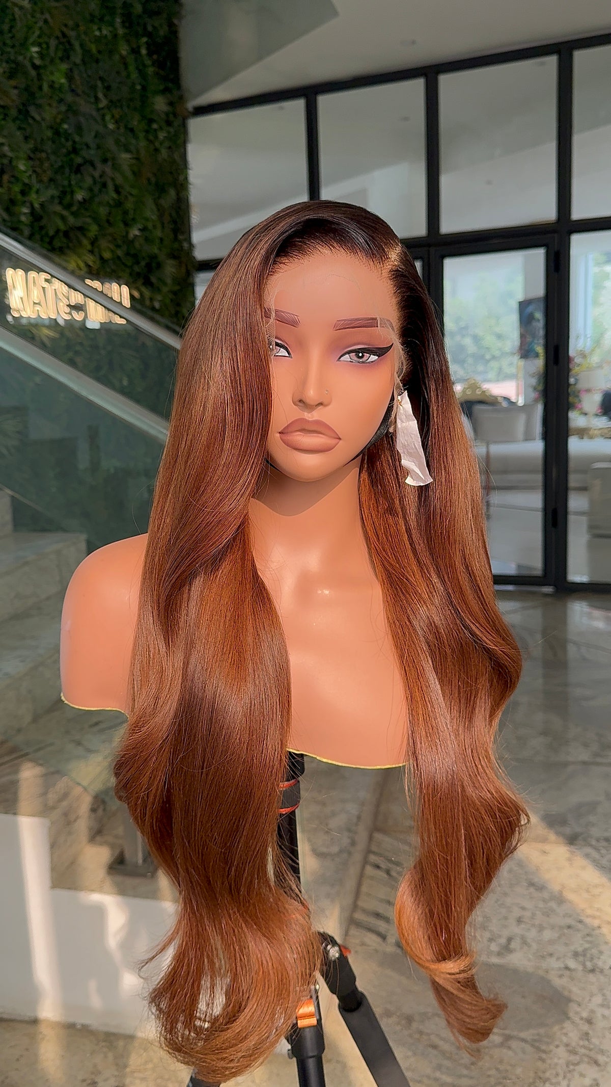 Brown wavy with dark roots