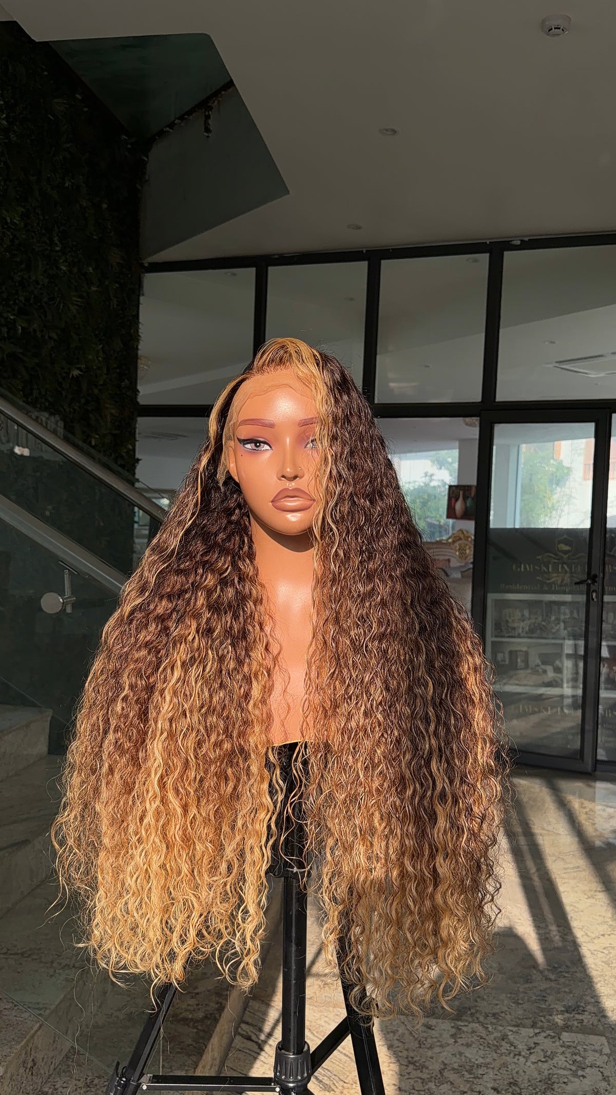 Blonde highlights curly