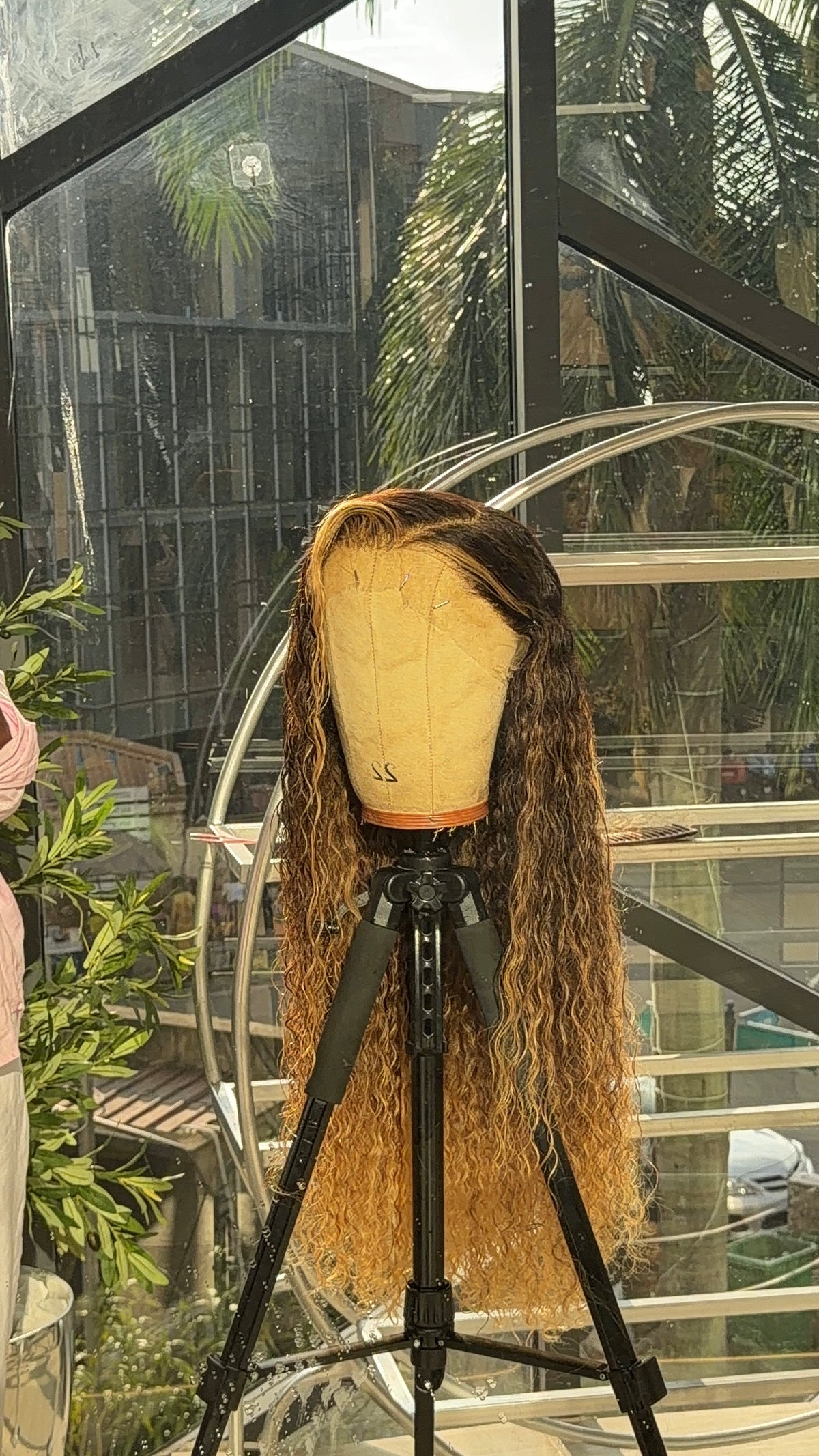Blonde highlights curly