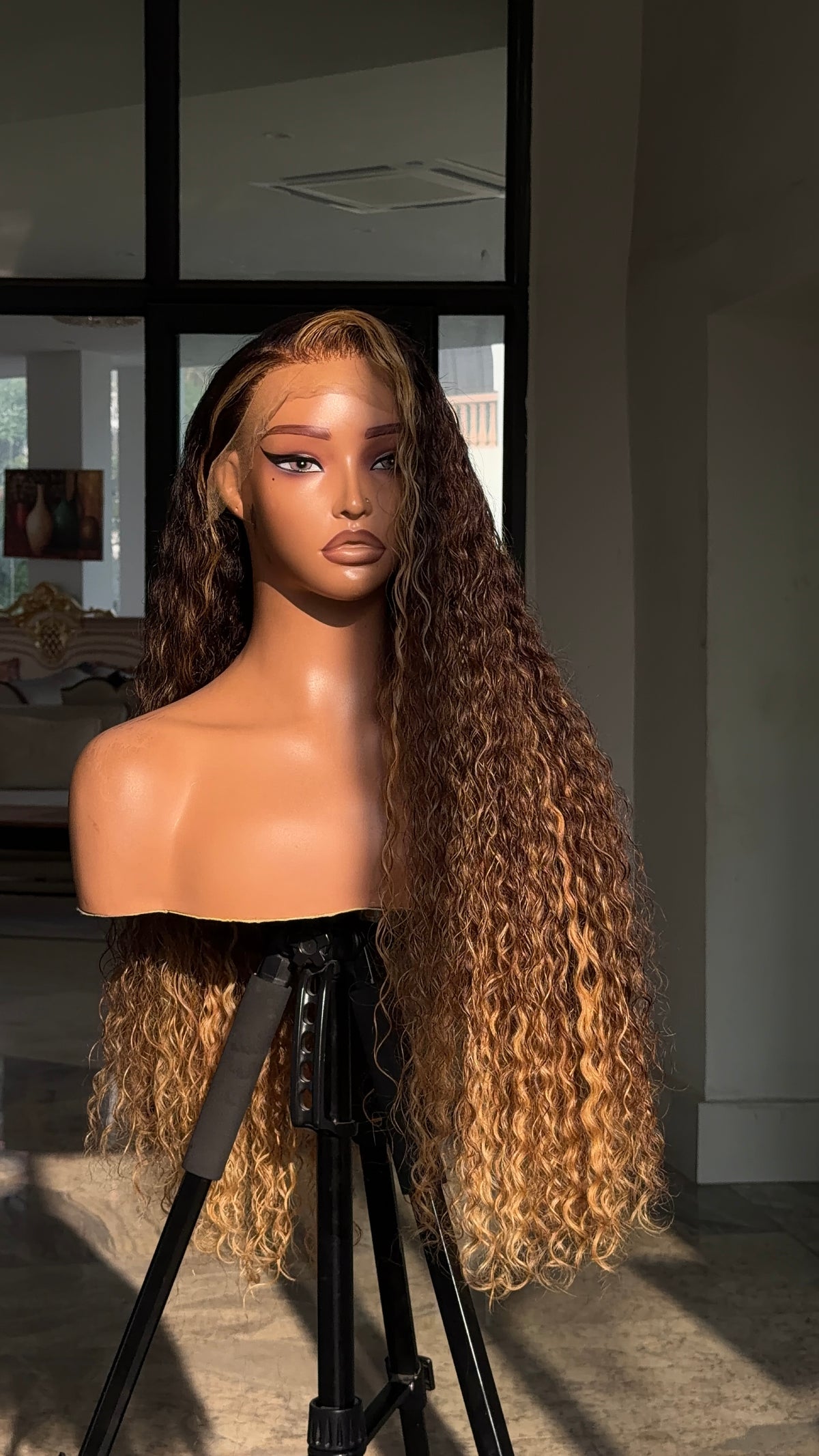 Blonde highlights curly
