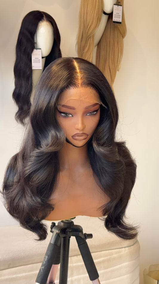 Raw short layered south East Asian wavy hair with 5x5 hd lace